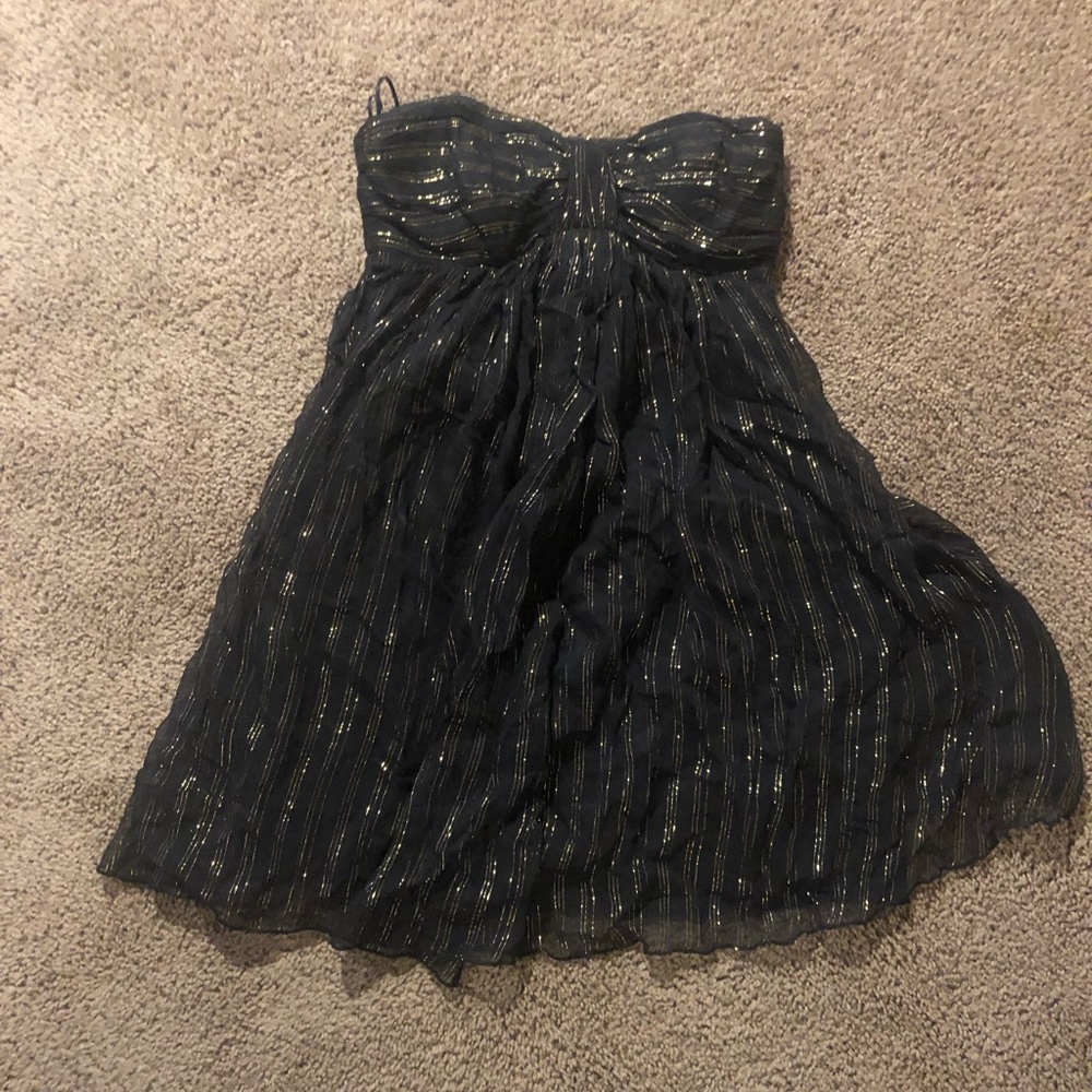 Express black and gold strapless dress
